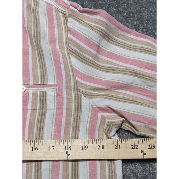 Chadwick's Button Up Top Women 14 Pink Brown Striped Long Sleeve 100% Linen T86 - Picture 12 of 14